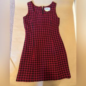 Oleg Cassini vintage black and red wool houndstooth sheath dress